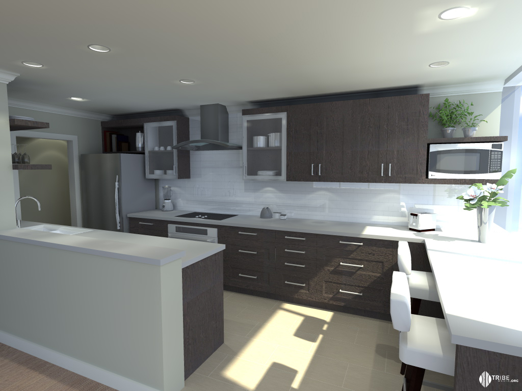 Rendering of a modern kitchen design by Shelley Scales Interior